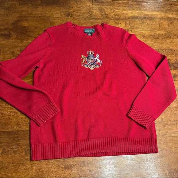 Lauren Ralph Lauren Sweaters - Lauren Ralph Lauren red embroidered emblem sweater crew neck 100% cotton size M